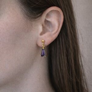 Vintage Gold & Genuine Amethyst Drop Earrings with Matching Pendant